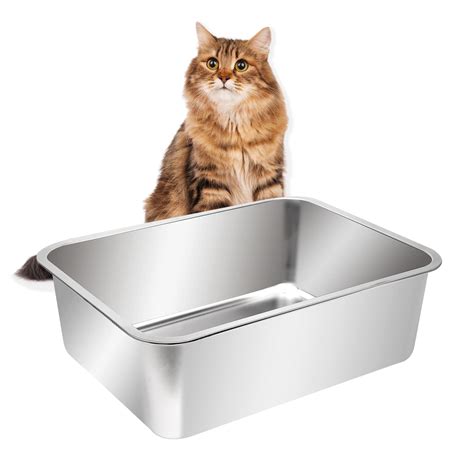 open stainless steel litter box|stainless steel litter box with high sides.